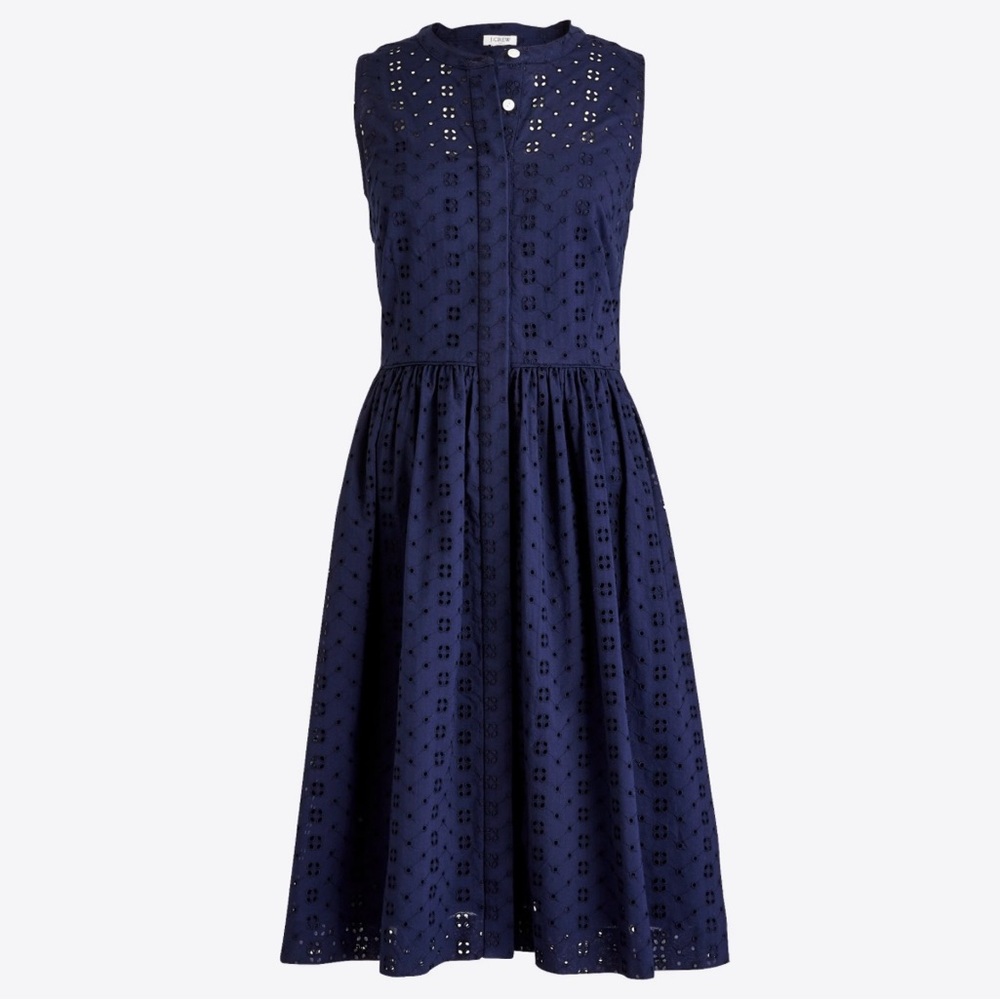 J. Crew Navy Eyelet Midi Shirtdress